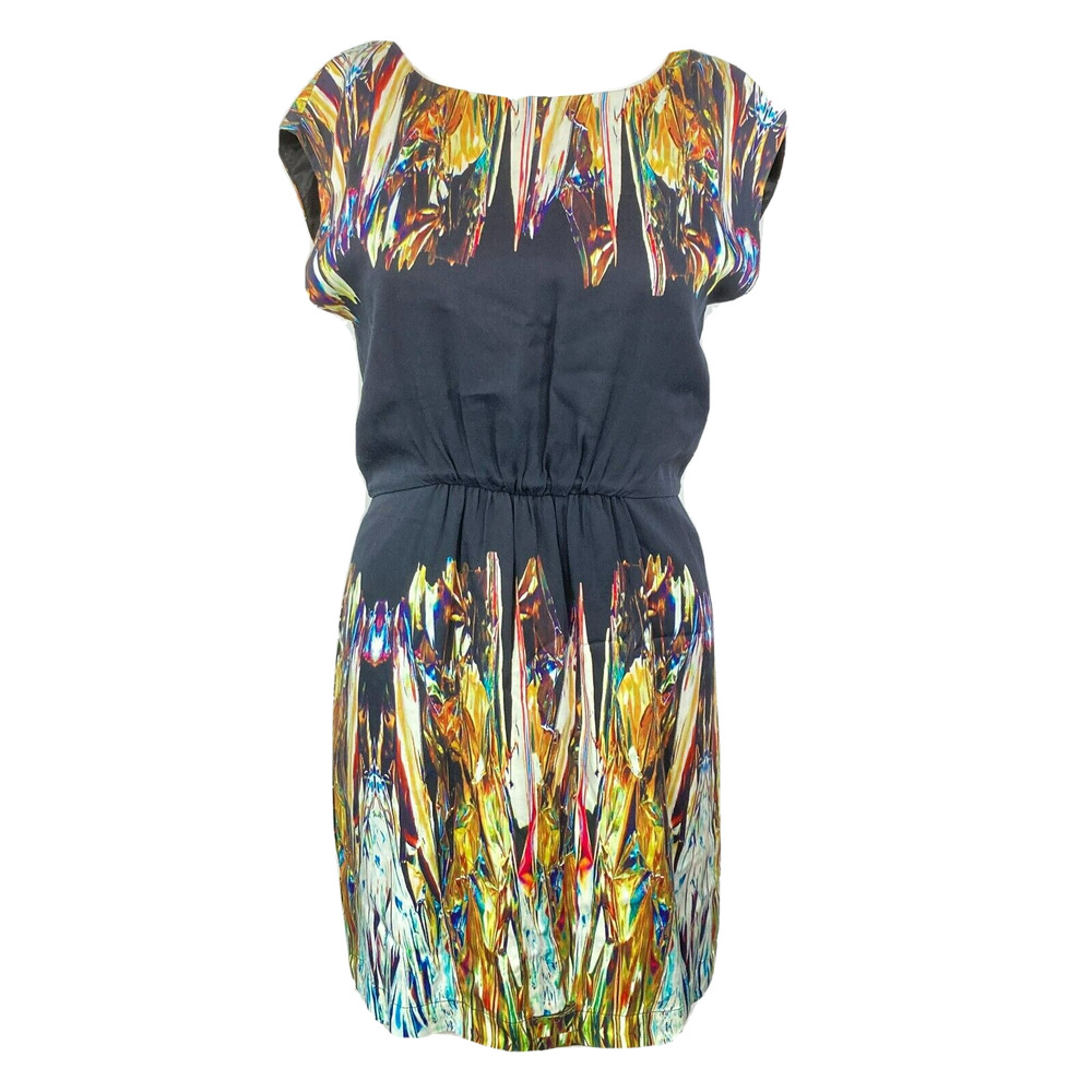 Twelfth Street Cynthia Vincent Dress Womens Sz 2 Black‎ Gold Knee Length Shift